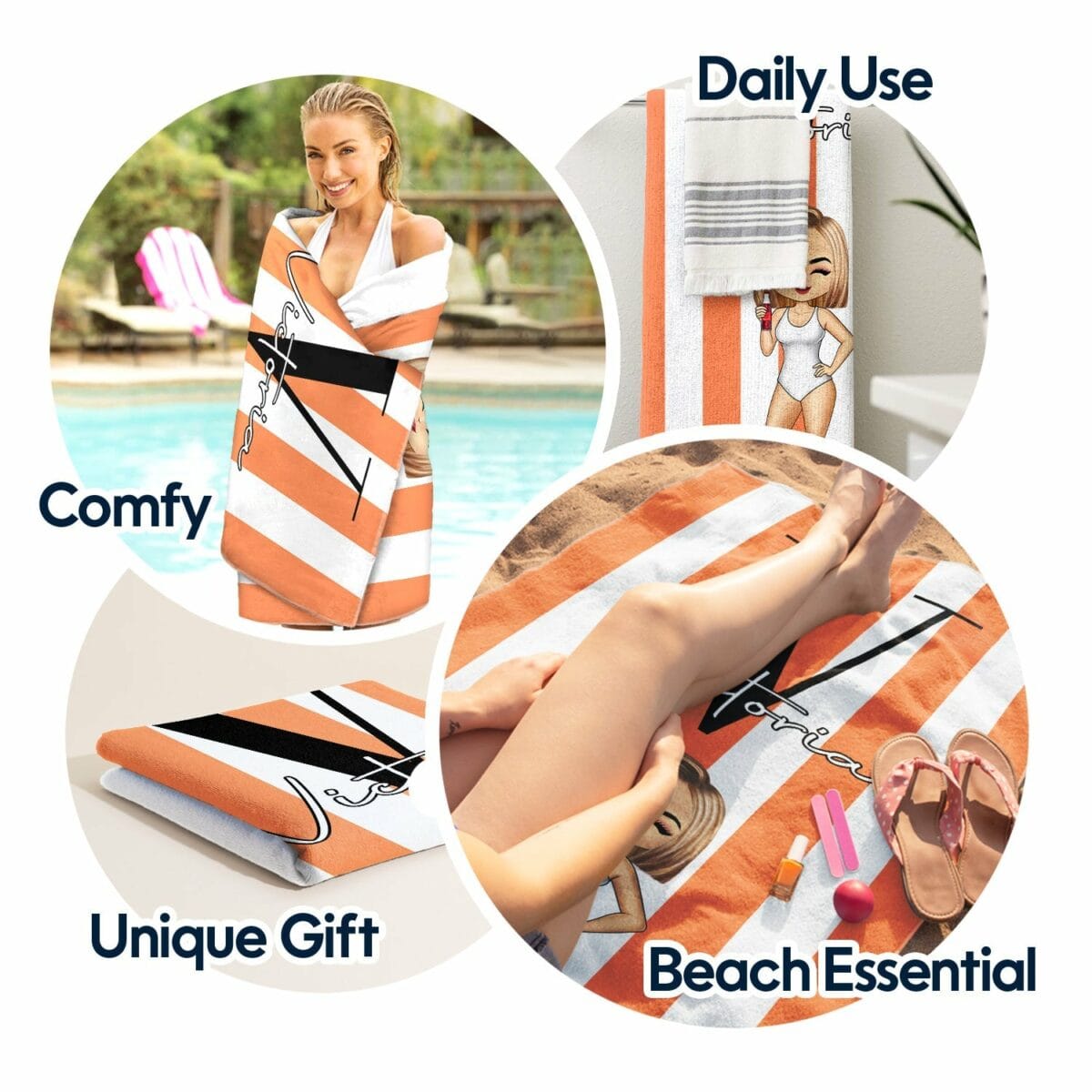 chibi alphabet traveling beach poolside swimming picnic vacation corner birthday funny gift for her him besties family personalized beach towel g99rn