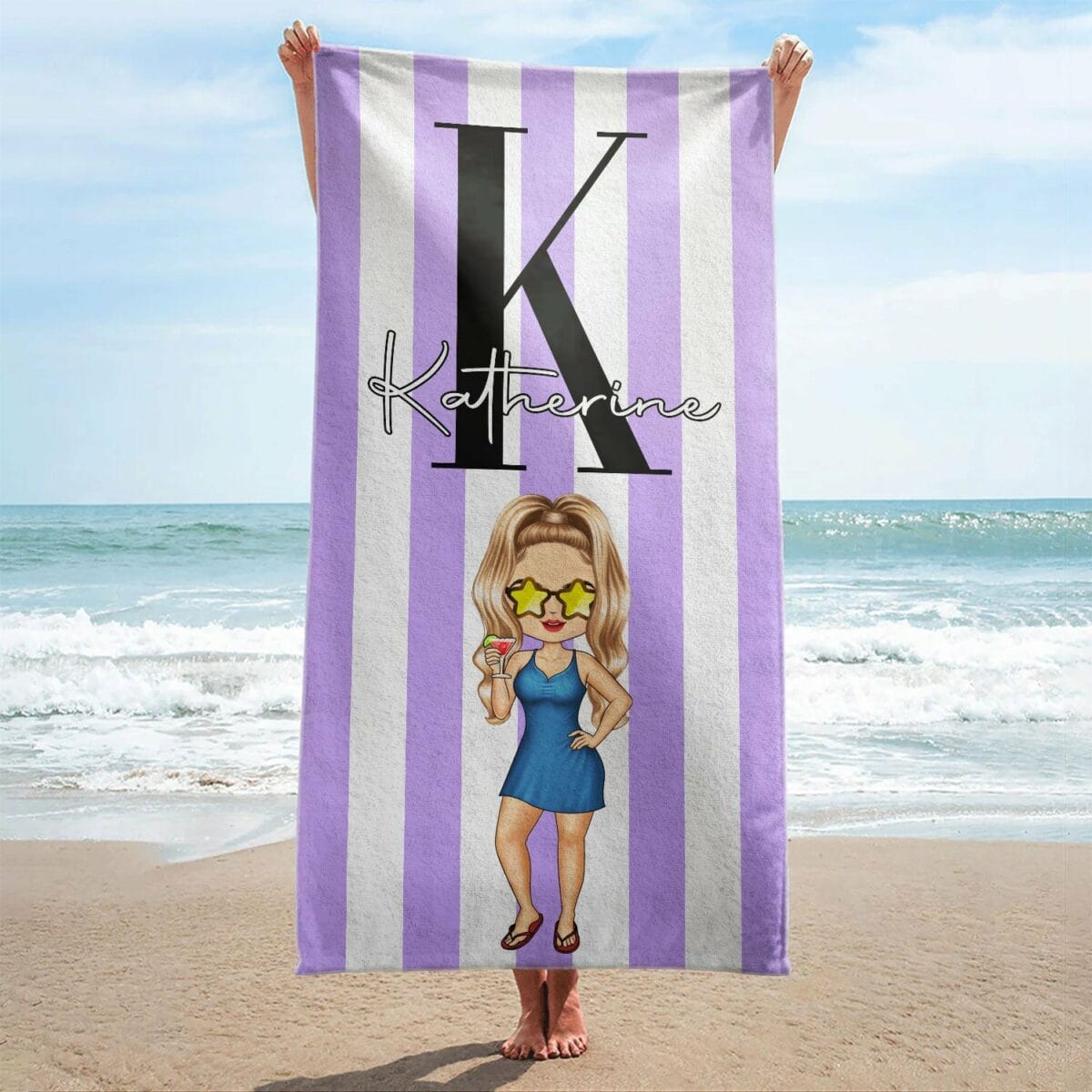chibi alphabet traveling beach poolside swimming picnic vacation corner birthday funny gift for her him besties family personalized beach towel lfeuc