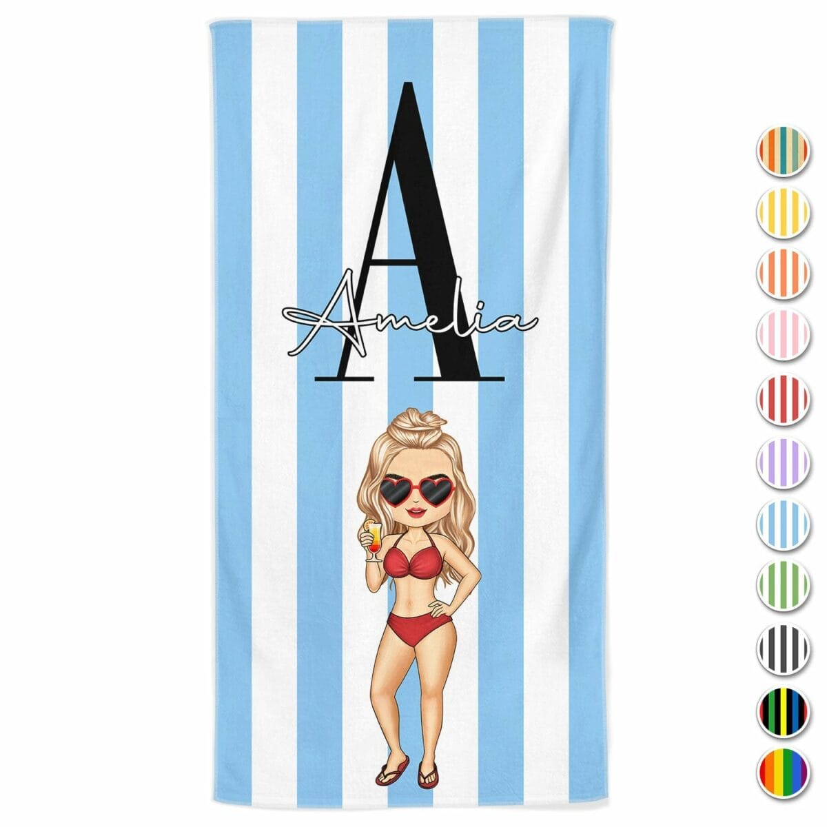 chibi alphabet traveling beach poolside swimming picnic vacation corner birthday funny gift for her him besties family personalized beach towel