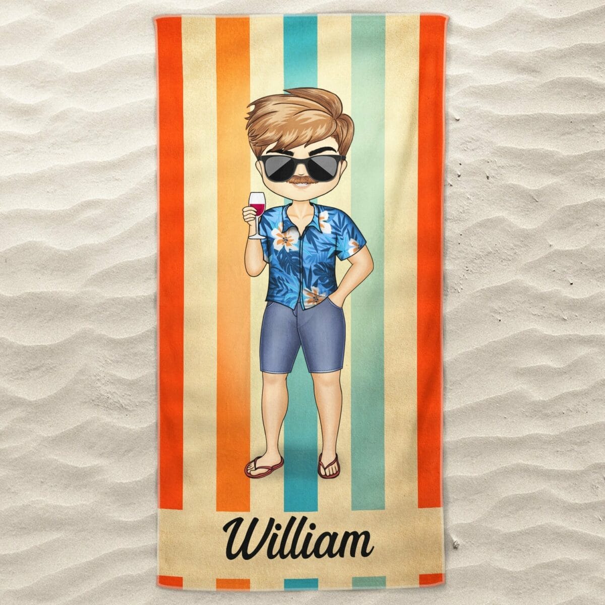 chibi traveling beach poolside swimming picnic vacation stars and stripes birthday funny gift for her him besties family personalized custom beach towel vgdzg
