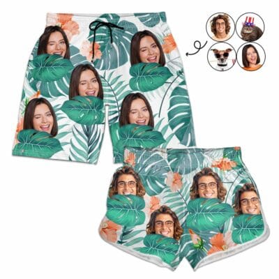 Homepage FivSell 32 custom photo funny family pet face gift for couples dog and cat lovers personalized custom couple beach shorts bhapy
