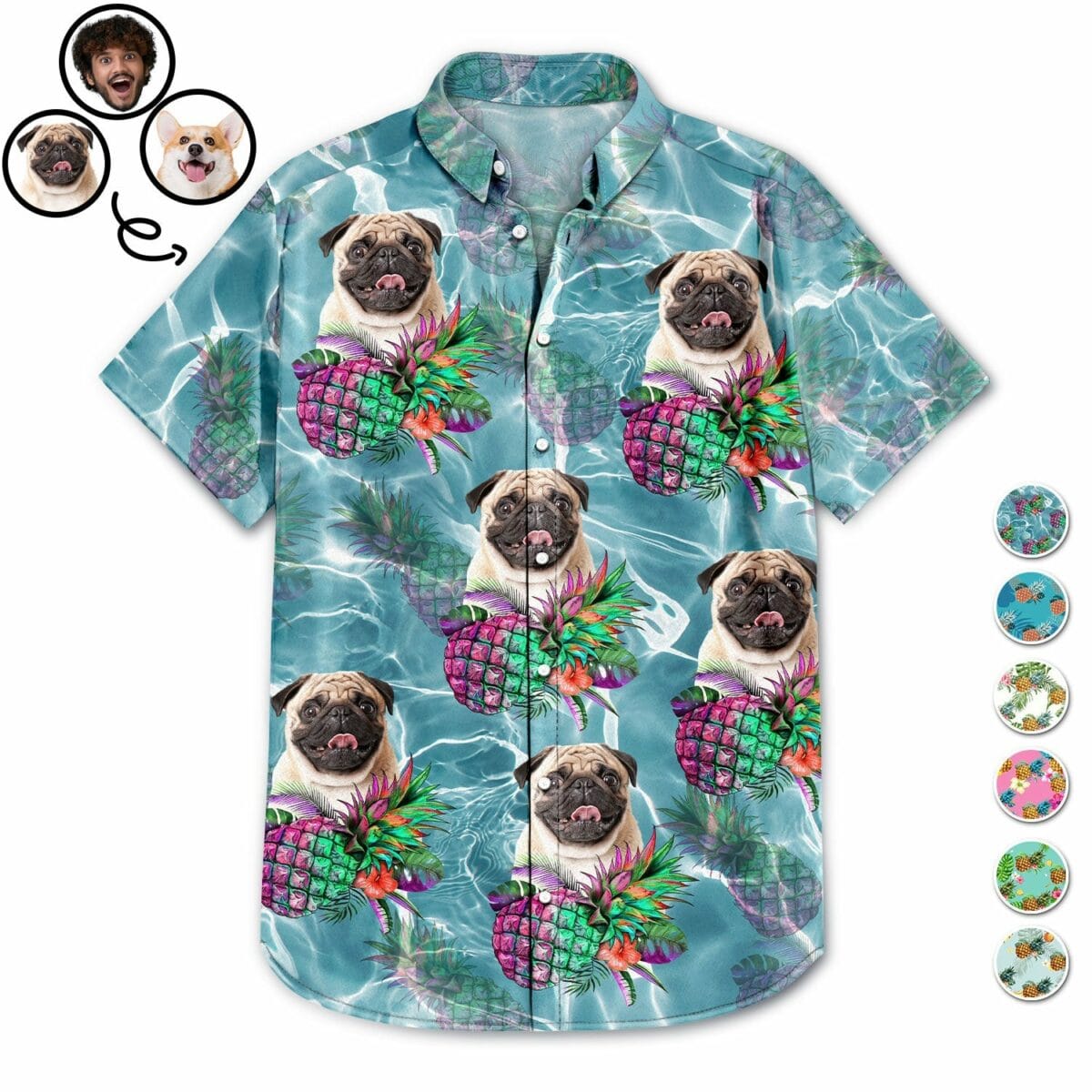 custom photo funny family pet face tropical fruit gift for men dog and cat lovers personalized custom hawaiian shirt afe6r