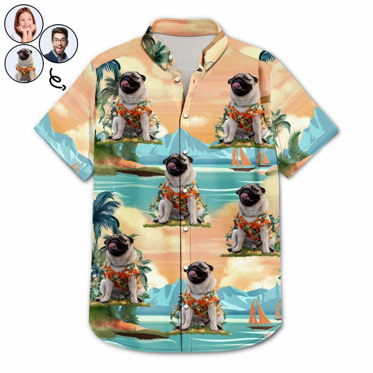 custom photo funny family pet face tropical island funny gift for pet lovers dog mom cat mom dog dad cat dad personalized hawaiian shirt 9wkho