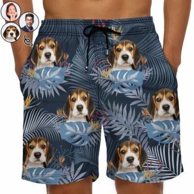 Homepage FivSell 7 custom photo funny family pet face tropical leaf funny gift for pet lovers dog mom cat mom dog dad cat dad personalized unisex beach shorts 4mcgs