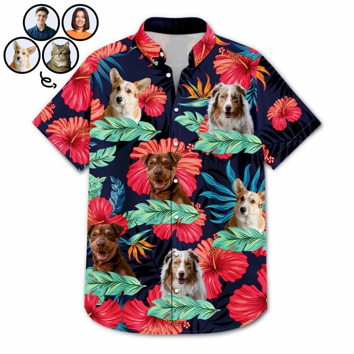custom photo human and pet faces gift for men women dog and cat lovers personalized hawaiian shirt czmev