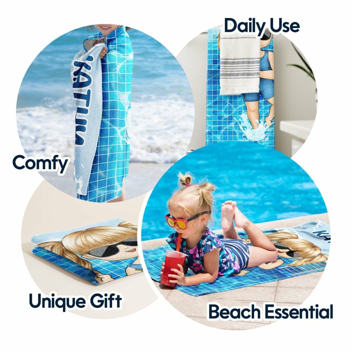 kids on the beach sand pool gift for children grandkids personalized custom beach towel rebbj