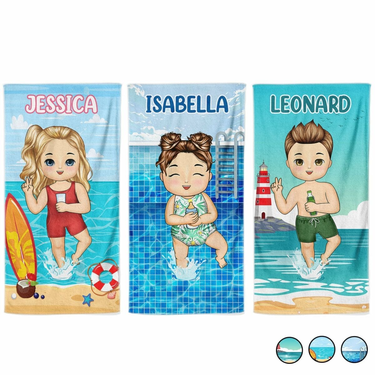 kids on the beach sand pool gift for children grandkids personalized custom beach towel uugnq