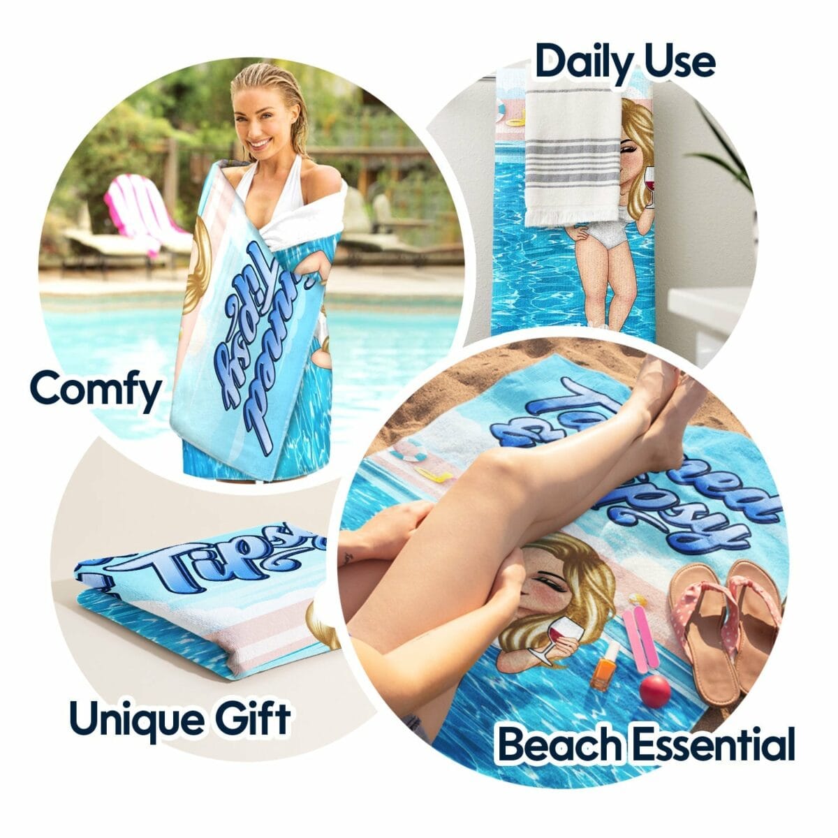 tanned and tipsy travel vacation gift for woman beach lovers personalized beach towel ikqzi