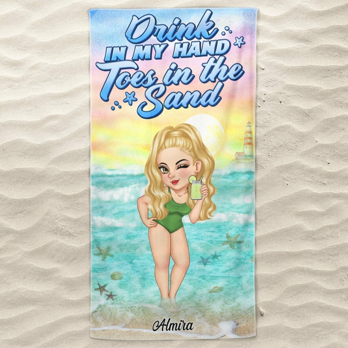 tanned and tipsy travel vacation gift for woman beach lovers personalized beach towel pplac