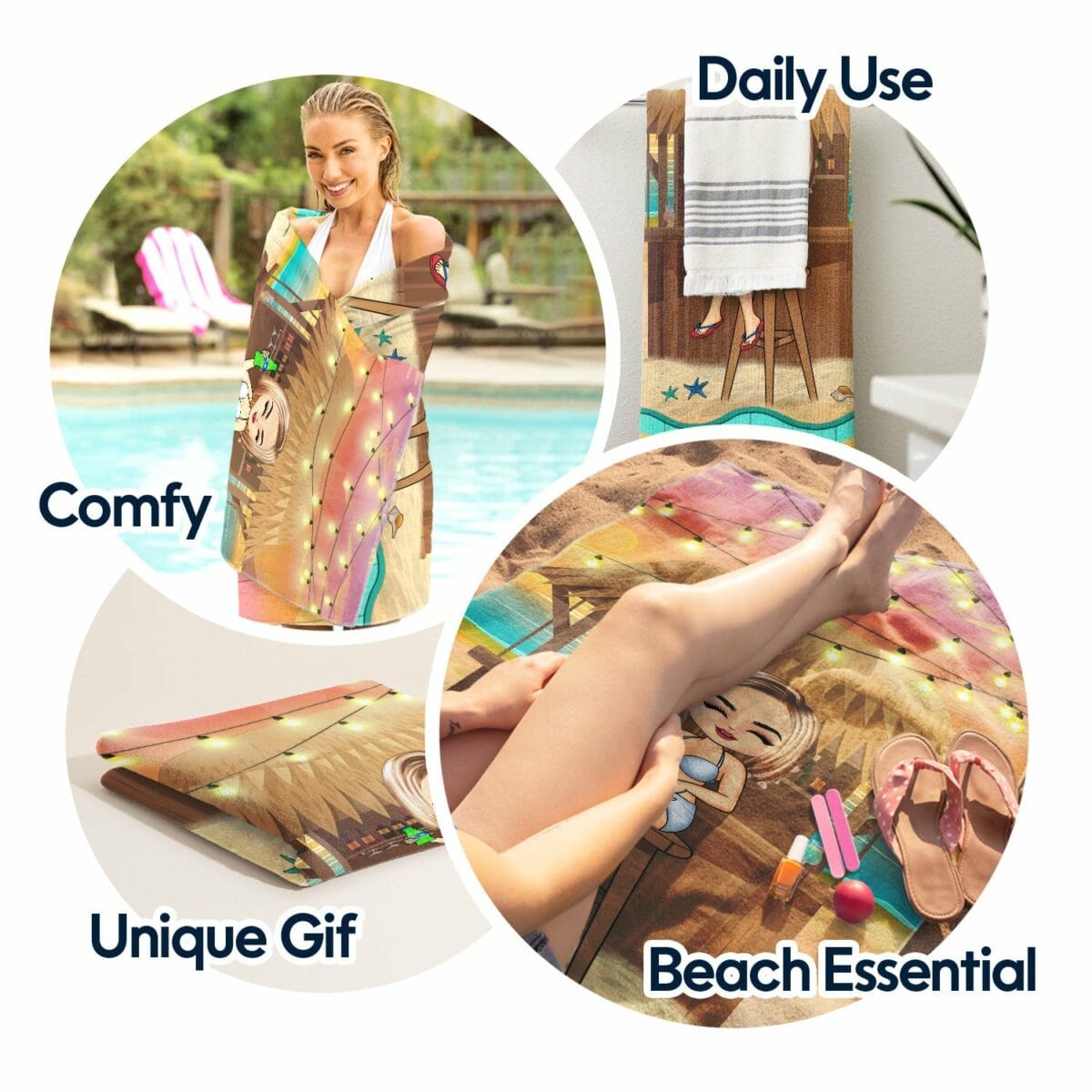 traveling beach bar poolside swimming picnic vacation birthday funny gift for her him besties family personalized custom beach towel fw7ff