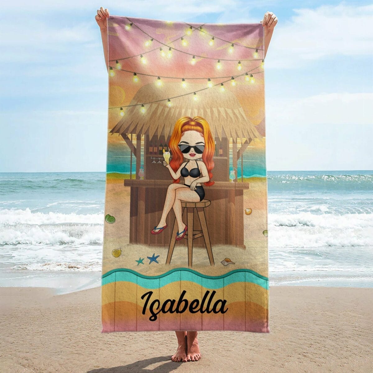 traveling beach bar poolside swimming picnic vacation birthday funny gift for her him besties family personalized custom beach towel