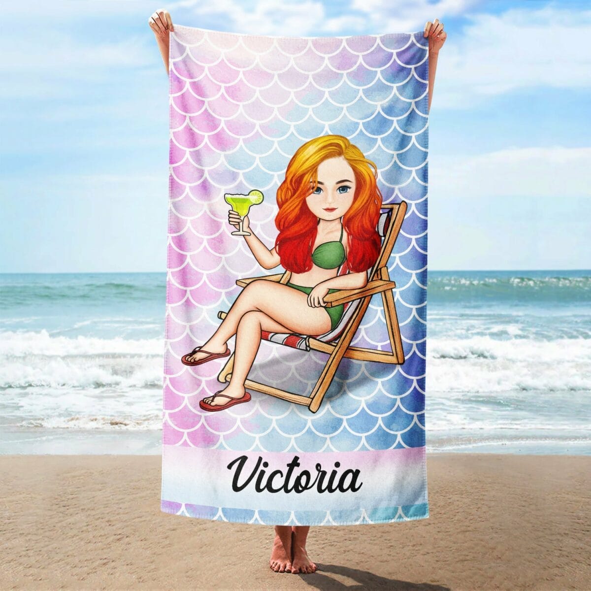traveling beach poolside swimming picnic vacation cartoon birthday funny gift for her him besties family personalized custom beach towel gaka3