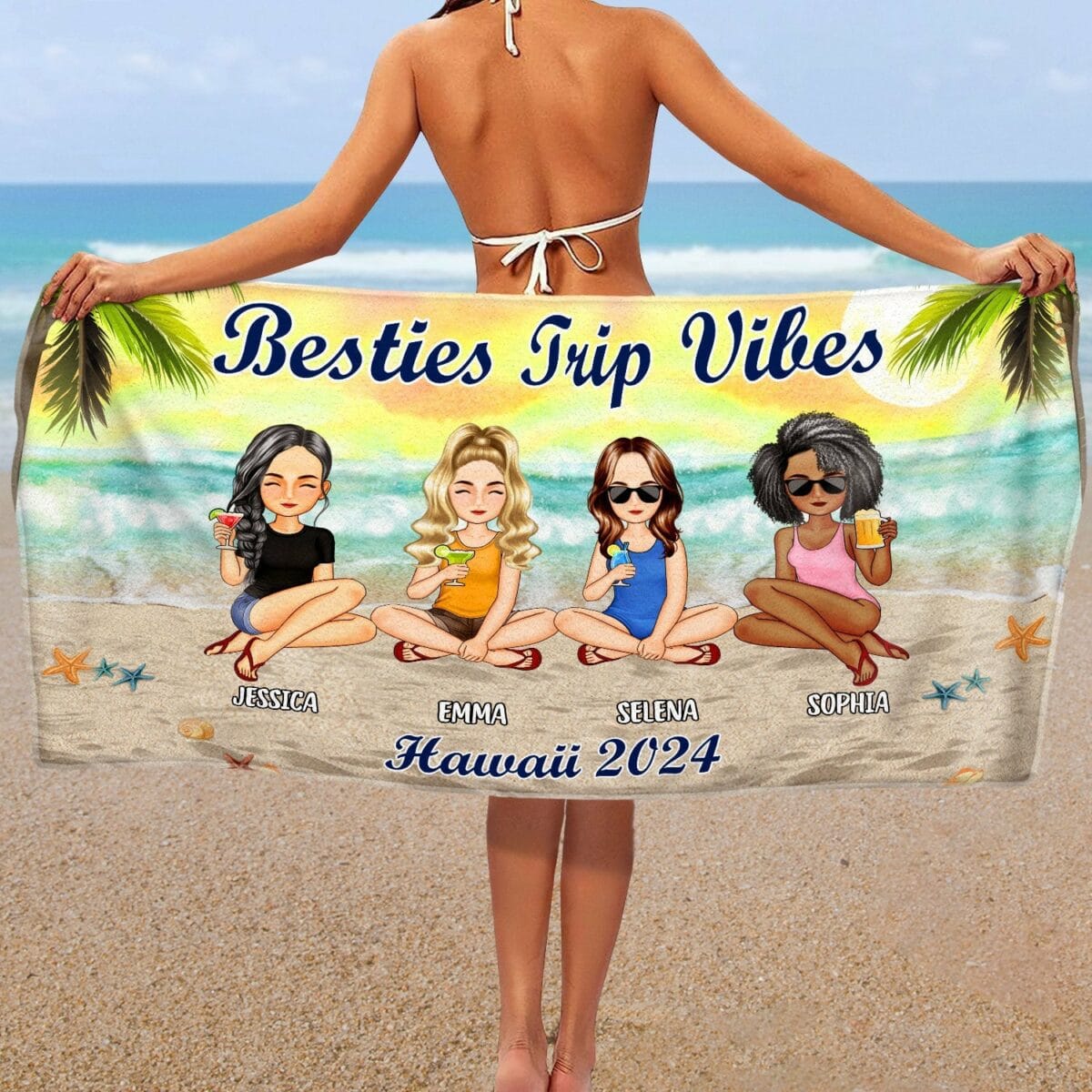 vacation trip family gift for family friends siblings personalized beach towel qypfl